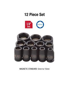 SUN1822 image(0) - SUNEX 1/4 Inch Drive Metric 6 Point Standard Magnetic Impact Socket Set - 6 Piece