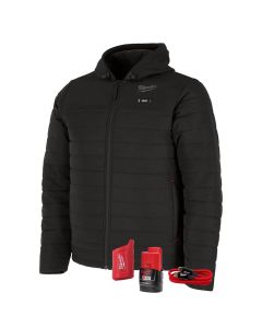 MLWM102B-21L image(0) - Milwaukee Tool M12 Heated Axis Hooded Jacket Kit with Hexon Heat Technology, L - Black