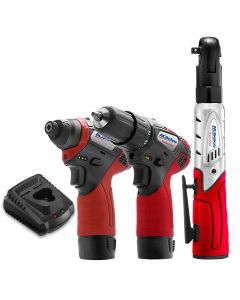 ACDARW1208-K10 image(0) - ACDelco ARW1208-K10 G12 Series 12V Cordless Li-ion 1/4"Impact Driver, 3/8" Ratchet Wrench & 2-Speed Drill Driver Combo Tool Kit with 2 Batteries