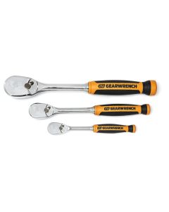 GearWrench 3 Piece 1/4 Inch, 3/8 Inch & 1/2 Inch Drive 90-Tooth Dual Material Teardrop Ratchet Set