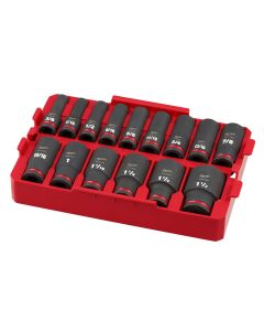 MLW49-66-6817 image(0) - Milwaukee Tool SHOCKWAVE Impact Duty Socket 1/2&rdquo; Dr 15PC SAE TRAY Set