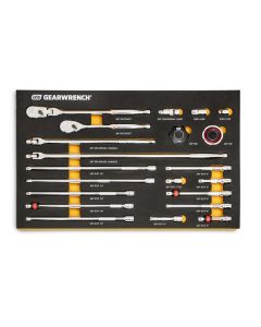 KDT86521 image(0) - GearWrench 21 Piece 3/8 Inch 90-Tooth Ratchet & Drive Tool Set with Foam Storage Tray